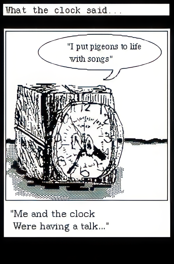 I put pigeons to life with songs. Me and the clock were having a talk&hellip; pictured a clock on a block