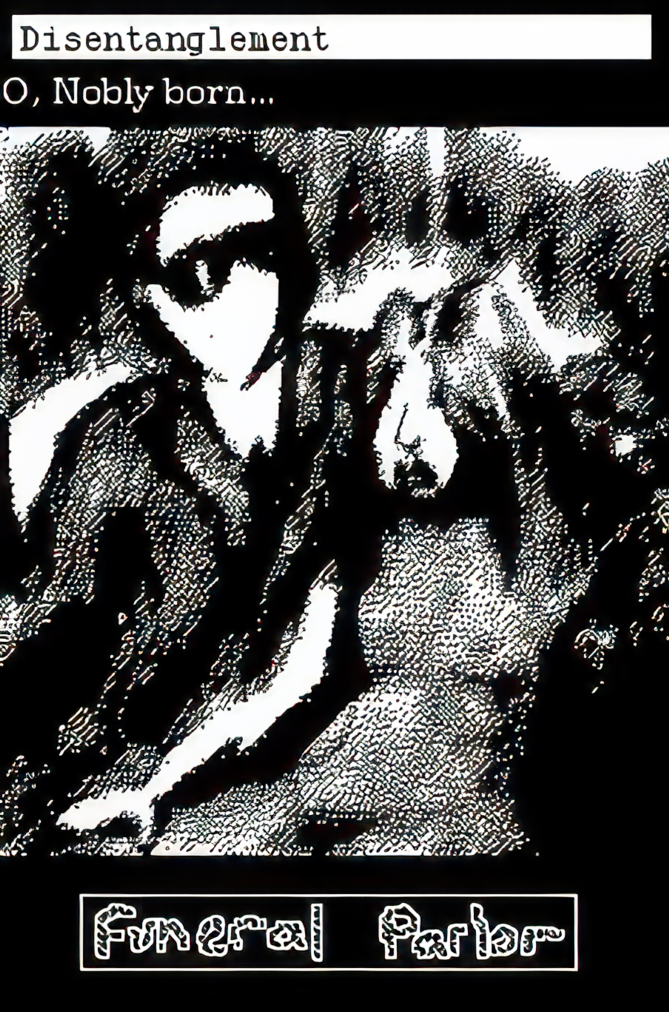 A sketch of a man and a woman sitting. O, Nobly born&hellip;.Caption: funeral Parlor. 