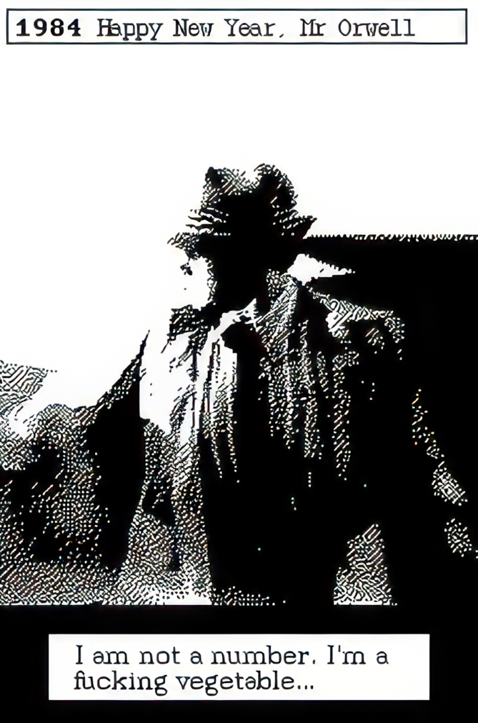 a photograph of a man in a coat and hat. Caption: I am not a number. I'm a fucking vegetable&hellip;