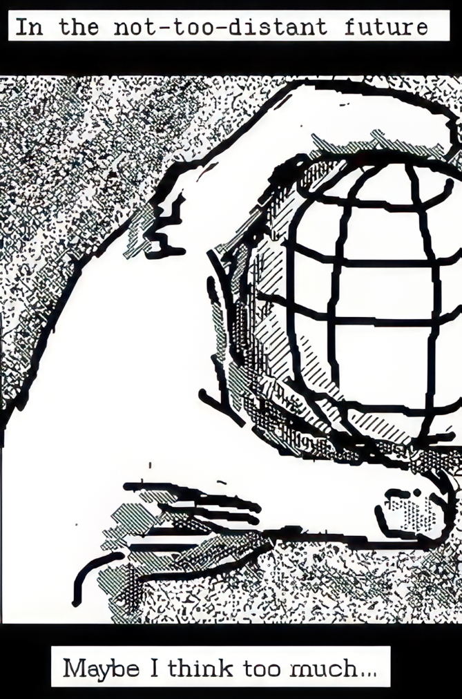 A sketch of a hand holding a ball. Caption: Maybe I think too much&hellip;