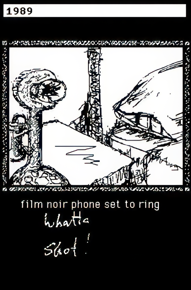 A sketch of an old telephone on a bedside table. Film noir phone set to ring. Whatta&hellip;shot!